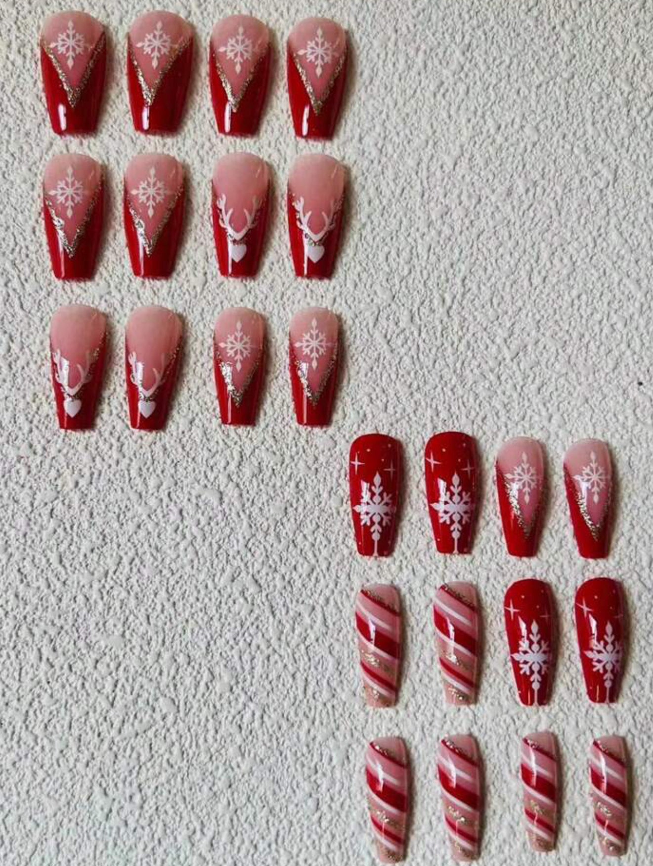 24Pc Ballerina Holiday Nails with red and white snowflakes - Press-on Express