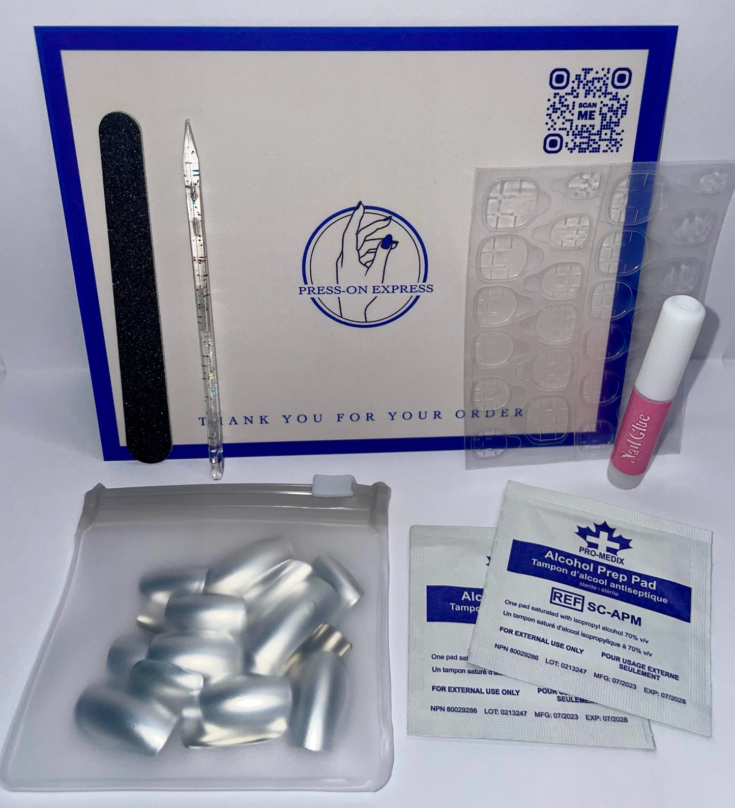 24Pc Square Nails Set in Silver Chrome - Press-on Express
