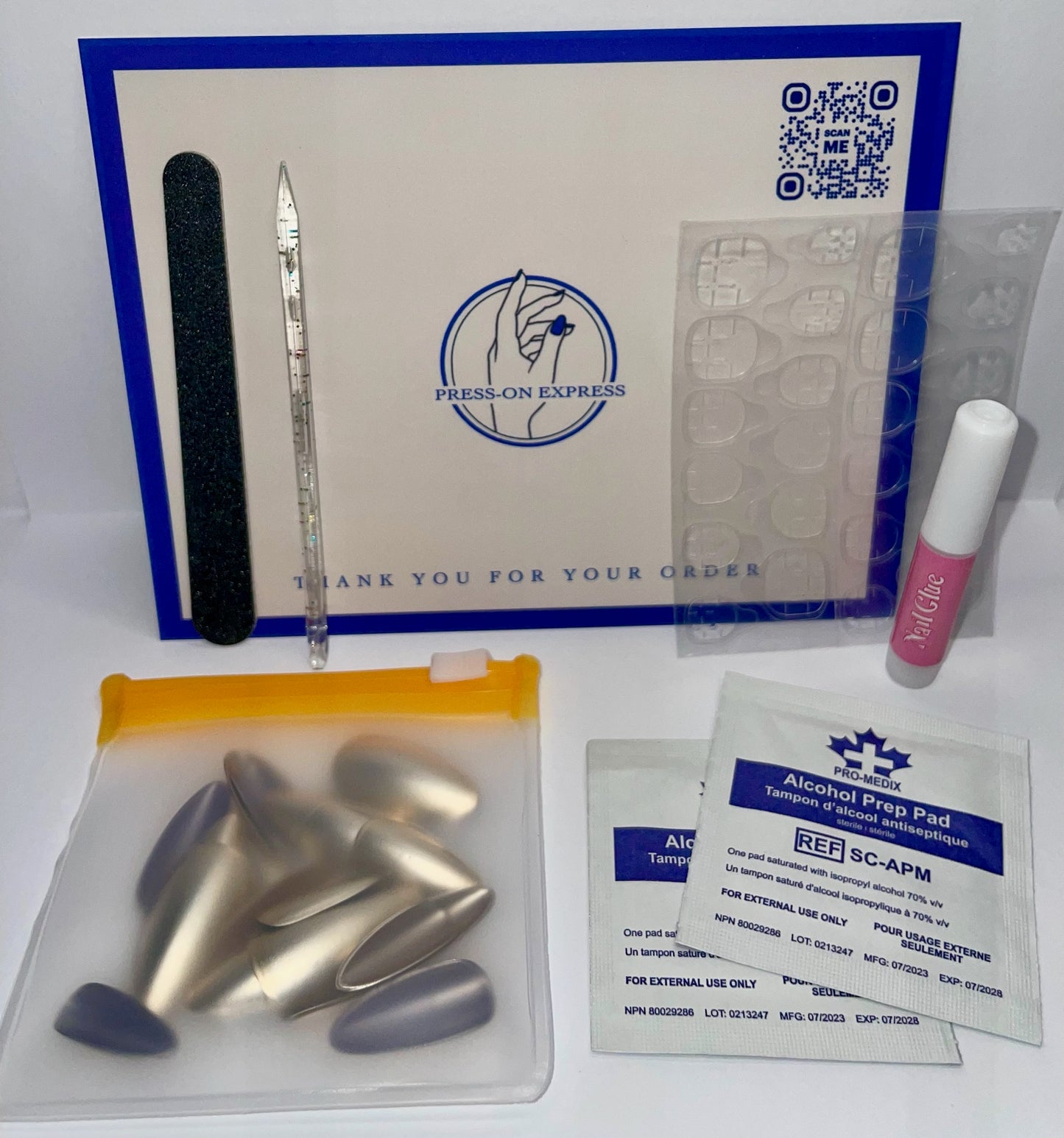 24Pc Almond Nails Set in Champagne Gold Chrome - Press-on Express