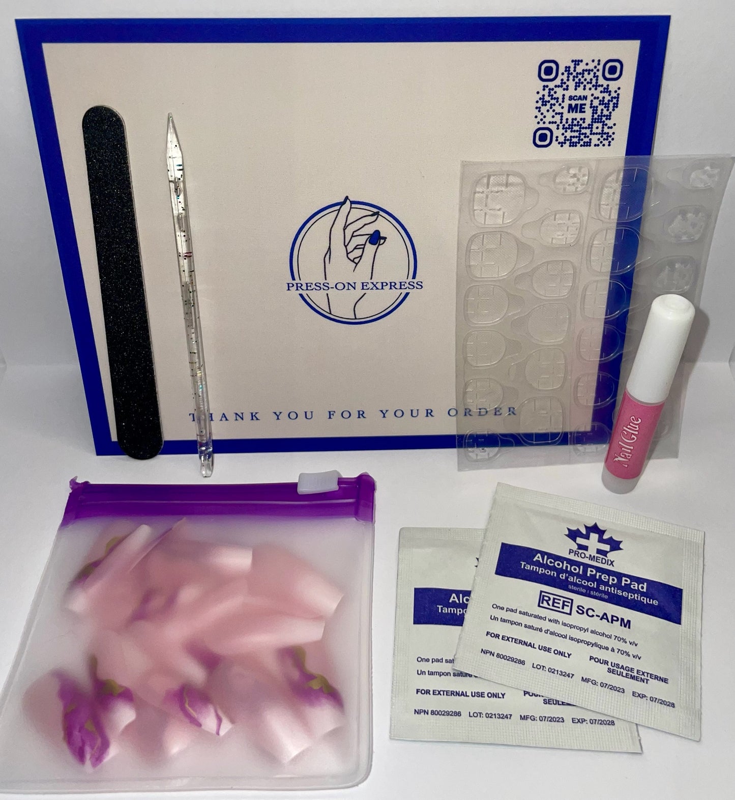 24Pc Ballerina Nails set in Ombré Pink with Purple & Gold Marble - Press-on Express