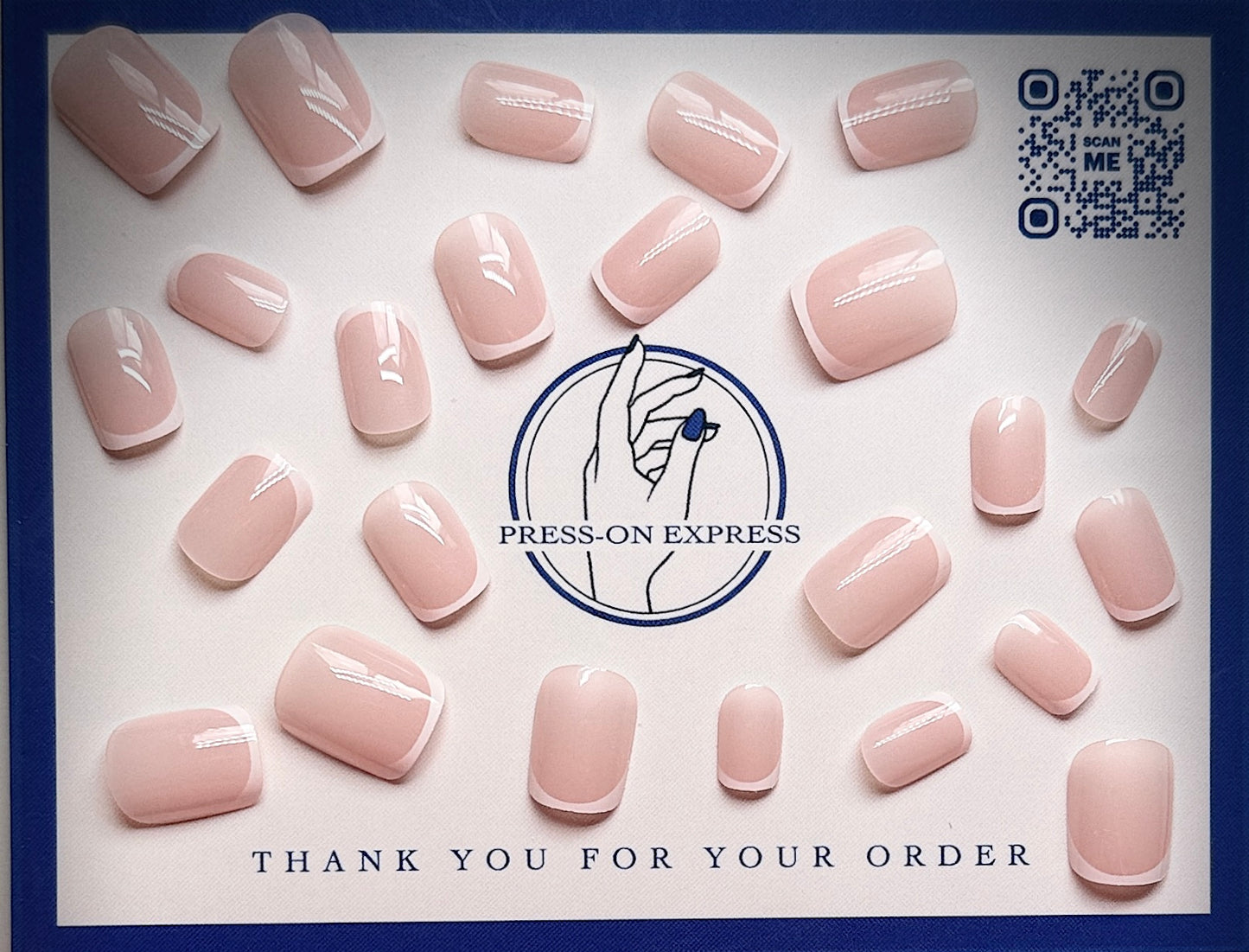 24pc Short Square Nails with thin french tips - Press-on Express