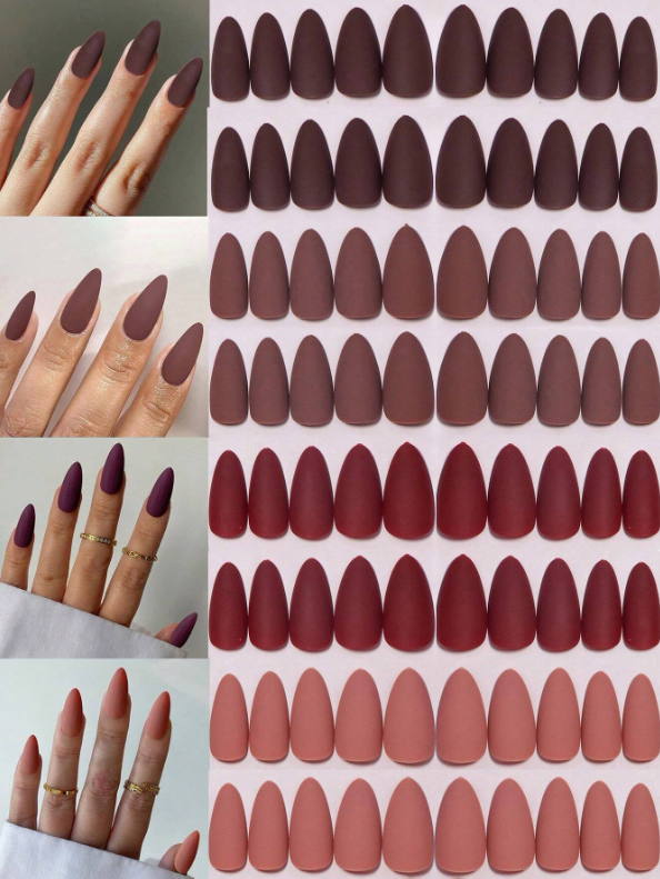 96Pc Almond Nails Set in Four Shades of Pinks/Reds/Neutrals - Press-on Express