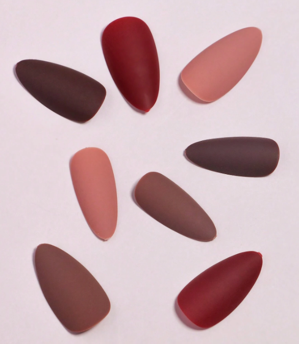 96Pc Almond Nails Set in Four Shades of Pinks/Reds/Neutrals - Press-on Express