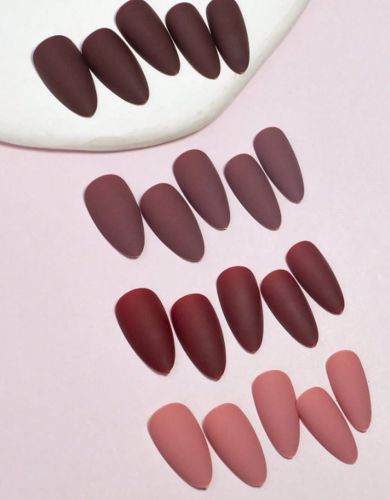 96Pc Almond Nails Set in Four Shades of Pinks/Reds/Neutrals - Press-on Express