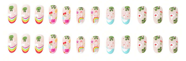 24Pc Round Nails Set with Cute Frogs & Rainbows - Press-on Express