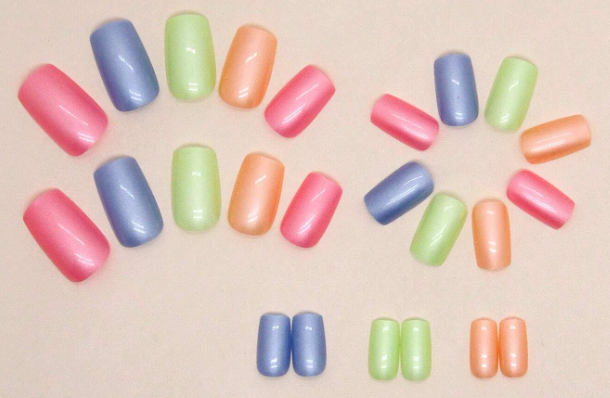 24Pc Square Nails set in a Rainbow Metallic Finish - Press-on Express