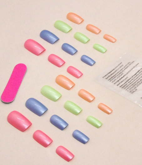 24Pc Square Nails set in a Rainbow Metallic Finish - Press-on Express