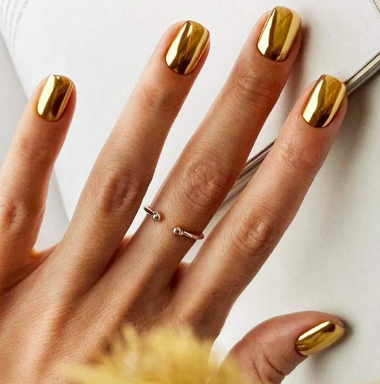 24Pc Short Square Press-on Nails set in Gold with a Mirror Finish