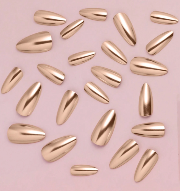 24Pc Almond Nails Set in Champagne Gold Chrome - Press-on Express