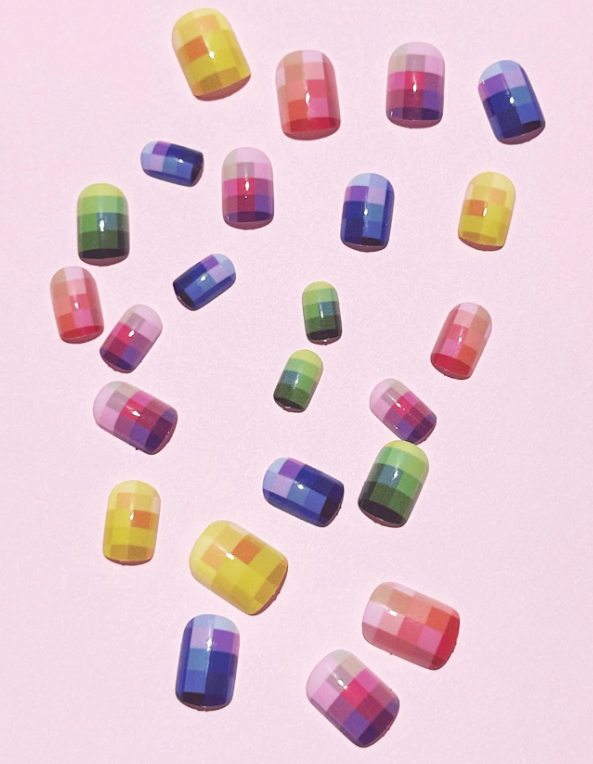 24pc Square Nails Set in Colorful Pixel Design - Press-on Express