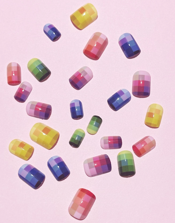 24pc Square Nails Set in Colorful Pixel Design - Press-on Express