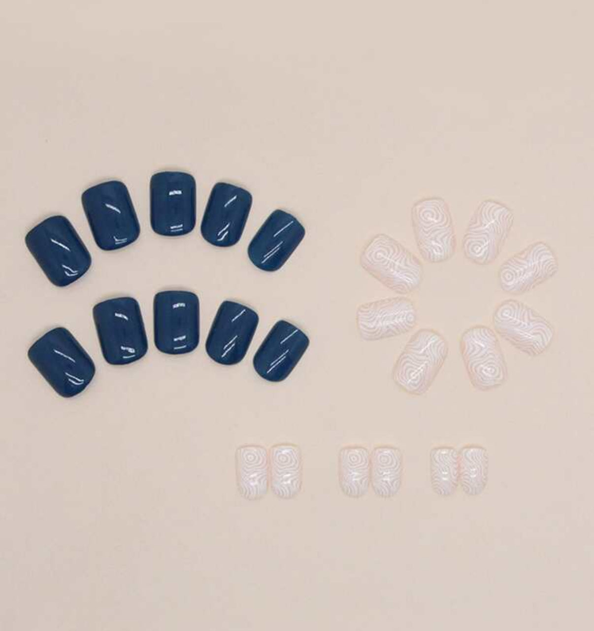 24pc Short Square Nails in Royal Blue with White Abstract Accent Nails