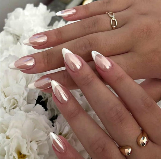 24pc Almond Nails with Glazed Donut French Tips