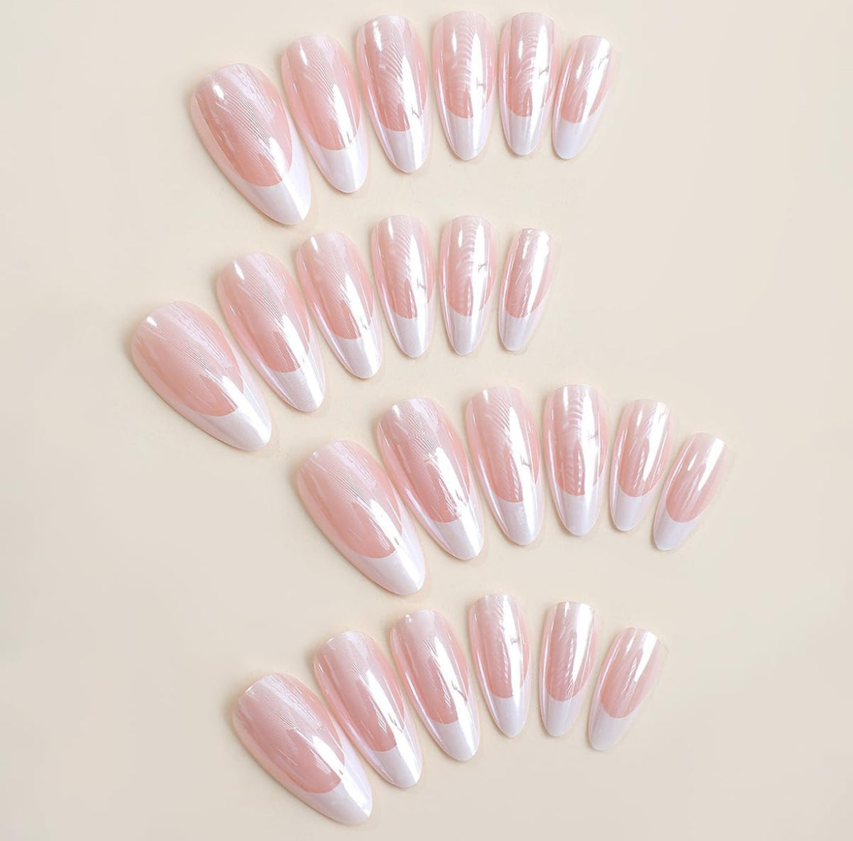 24pc Almond Nails with Glazed Donut French Tips