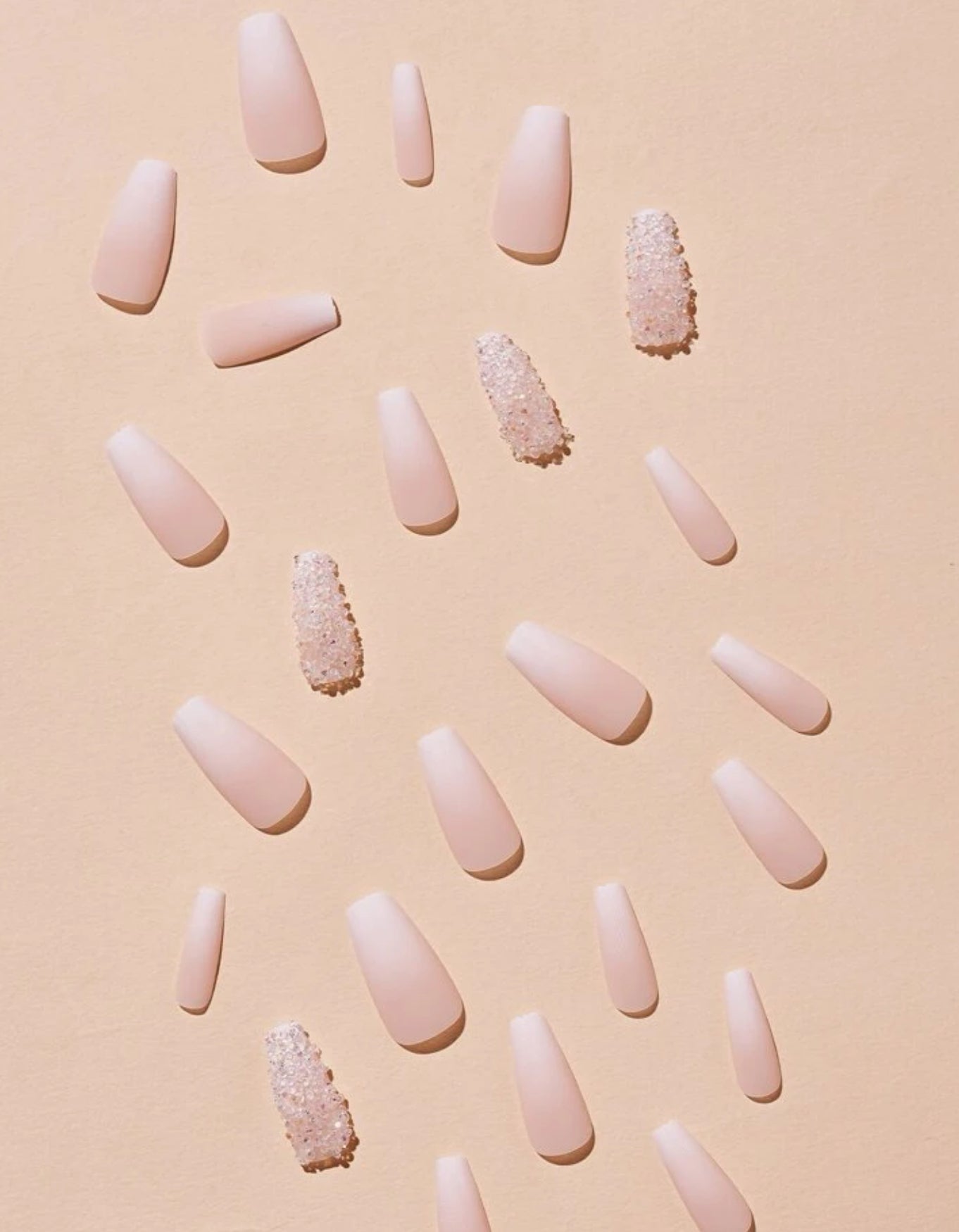 24Pc Ballerina style Nails set in Frosty Light Nude Ombré with Sparkle Pearl accent