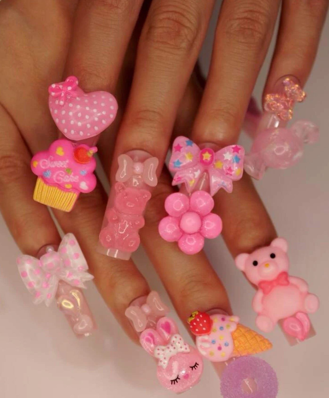 24-Piece Long Square Nails with 3D Cakes, Bears, ice creams & more