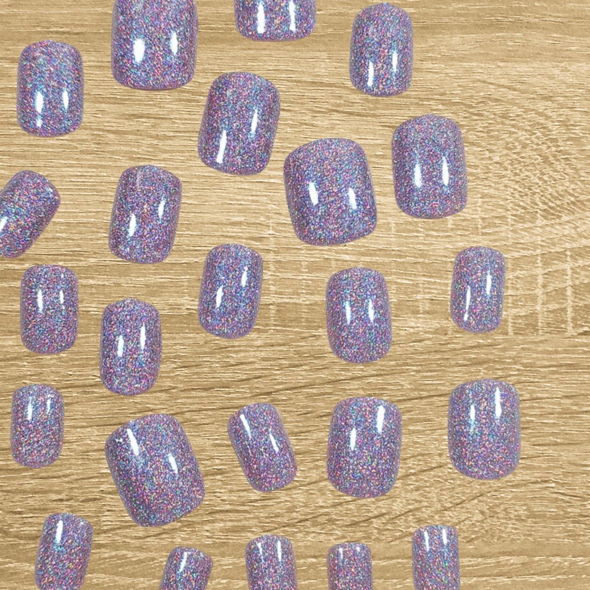 24-Piece Short Square Nails Set in Sparkly Silver Iridescent Shimmer