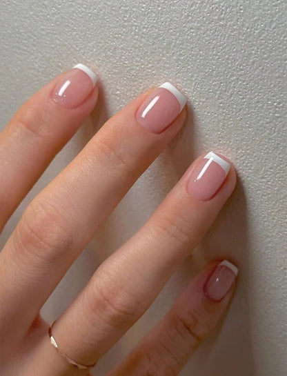 24pc Short Square Nails with French Tips