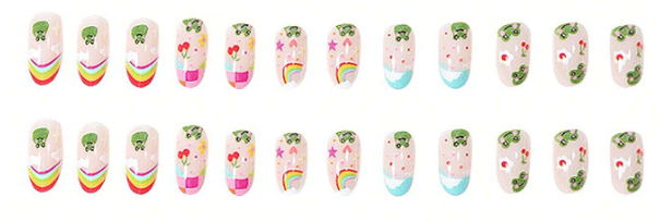 24Pc Round Nails Set with Cute Frogs & Rainbows