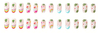 24Pc Round Nails Set with Cute Frogs & Rainbows