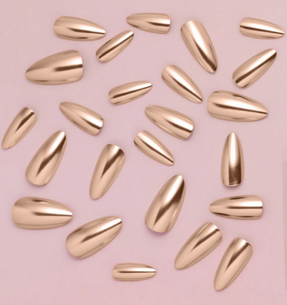 24Pc Almond Nails Set in Champagne Gold Chrome