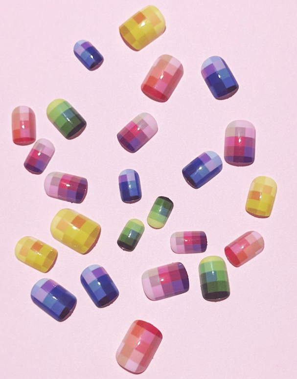 24pc Square Nails Set in Colorful Pixel Design